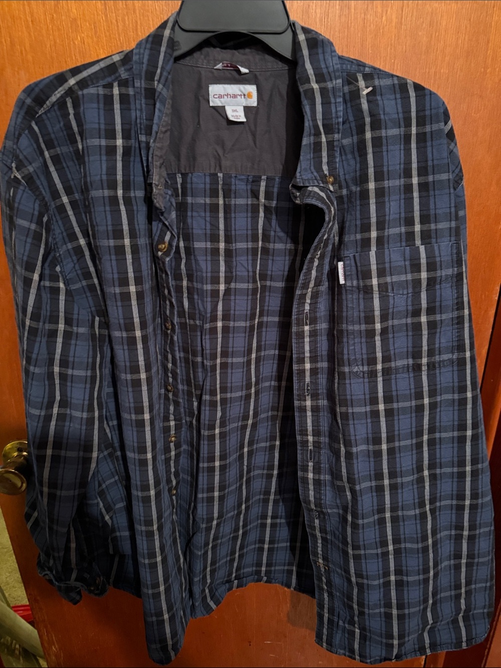 Carhartt Men's Navy and Black Plaid Button-Down Shirt